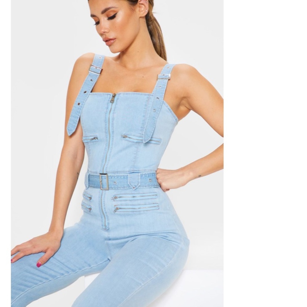 PRETTYLITTLETHINGS Light denim wash jumpsuit